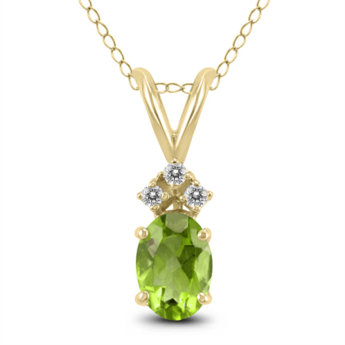 SSELECTS 14k 8x6mm oval peridot and three stone diamond pendant
