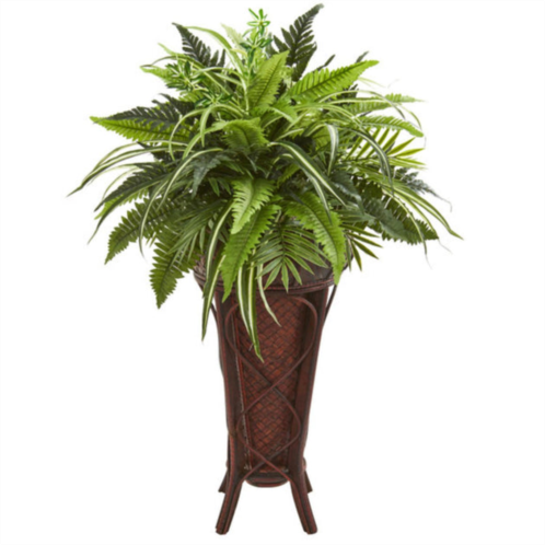 HomPlanti mixed greens and fern artificial plant in decorative stand 32