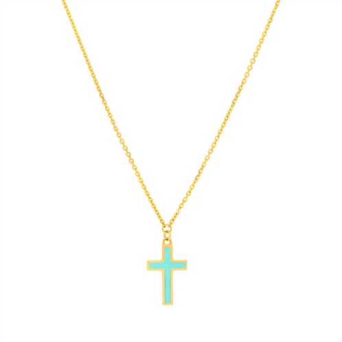 SSELECTS 14k solid yellow gold turquoise cross adjustable necklace