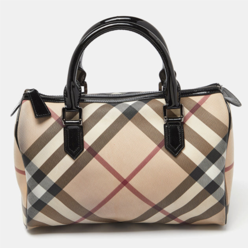 Burberry beige/black nova check pvc and patent leather chester boston bag