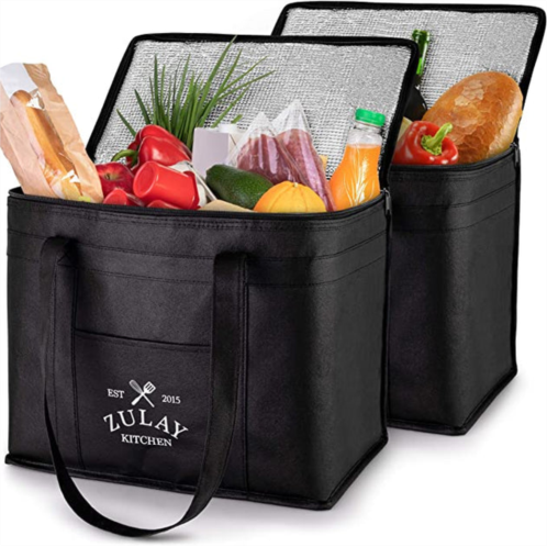 Zulay Kitchen reusable heavy duty insulated food delivery bag with longer handles & reinforced bottom