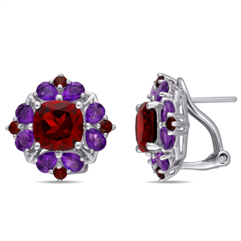 Mimi & Max 8 7/8ct tgw garnet and african amethyst quatrefoil floral earrings in sterling silver