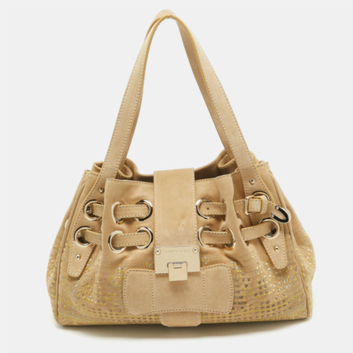 Jimmy Choo beige suede and lurex riki tote