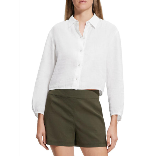 Theory womens collared cropped button-down top