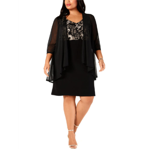 Connected Apparel plus womens metallic sheer cocktail dress