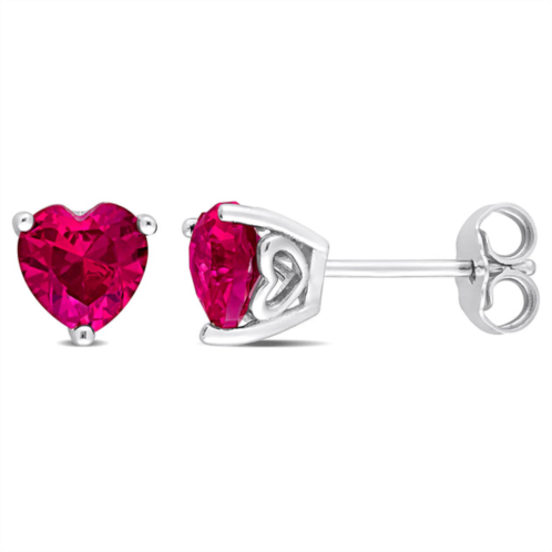 Mimi & Max 2ct tgw heart shape created ruby stud earrings in sterling silver