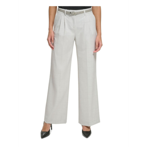 Calvin Klein petites womens window pane pattern belted trouser pants