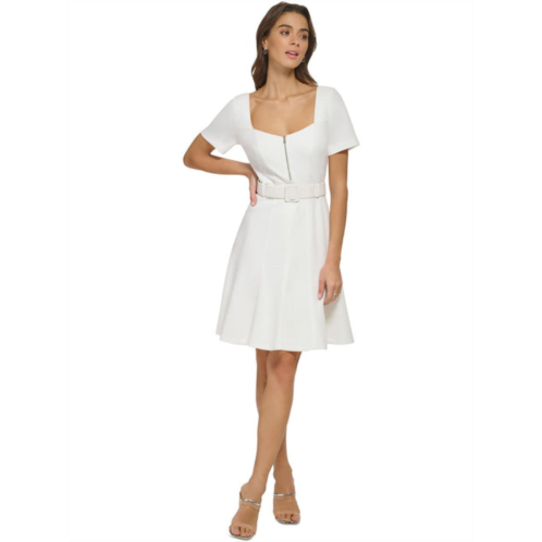 DKNY womens sweetheart neck belted fit & flare dress
