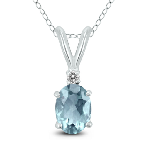 SSELECTS 14k 6x4mm oval aquamarine and diamond pendant
