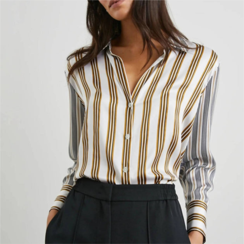 Rails dorian long sleeve button down silk blouse in bronze mix stripe