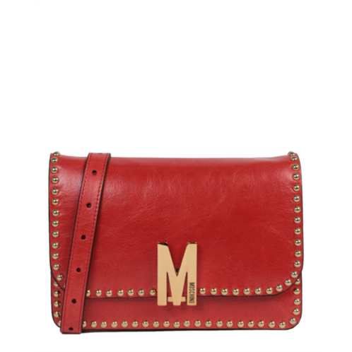 Moschino m logo studded shoulder bag