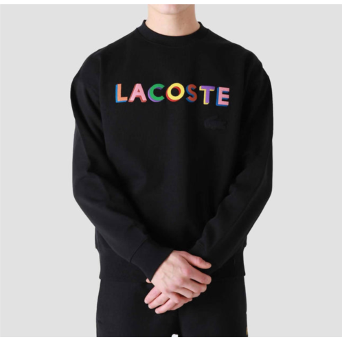 LACOSTE unisex live loose fit embroidered fleece sweatshirt in black