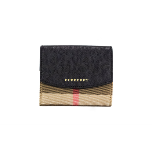 Burberry luna grained leather house check canvas coin pouch snap womens wallet