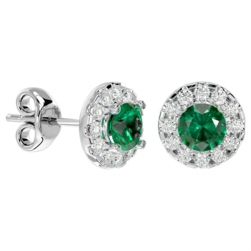 SSELECTS 1 carat emerald and halo diamond stud earrings in 14 karat white gold