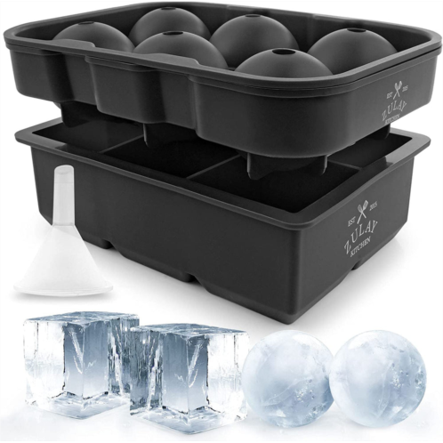 Zulay Kitchen large square ice cube molds and sphere ice ball maker with lid (set of 2)