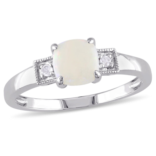 Mimi & Max 1/2ct tgw cushion-cut opal and diamond accent ring in sterling silver