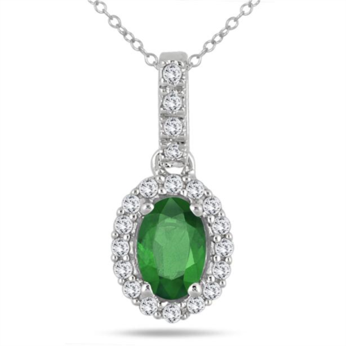 SSELECTS 6x4mm oval emerald and diamond halo pendant in 10k