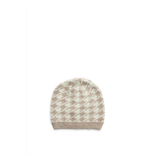 SOIA&KYO houndstooth pattern rib knit hat in fawn