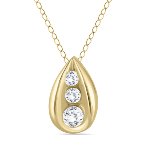 SSELECTS 1/4 carat tw three stone diamond tear drop pendant in 14k