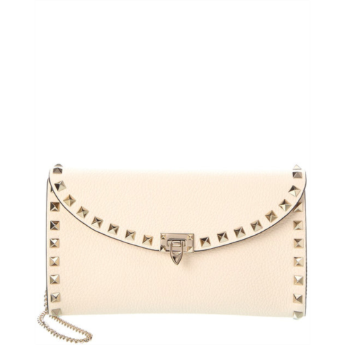 Valentino rockstud grainy leather wallet on chain