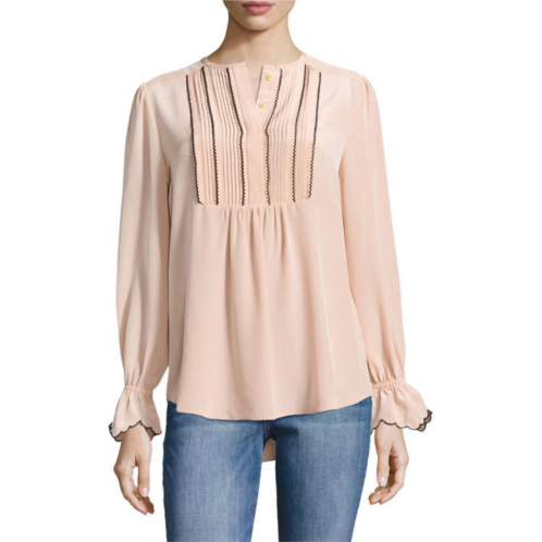 RACHEL ZOE regina semi sheer long sleeve silk shirt blouse in blush