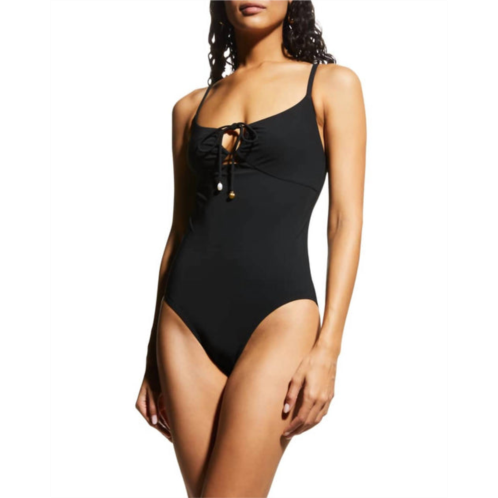 TORY BURCH ruched tie-front one-piece swimsuit in black