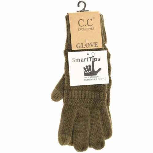 C.C BEANIE womens solid cable knit gloves in new olive
