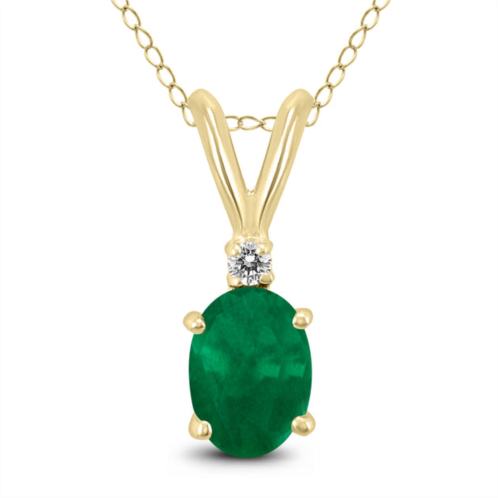 SSELECTS 14k 6x4mm oval emerald and diamond pendant