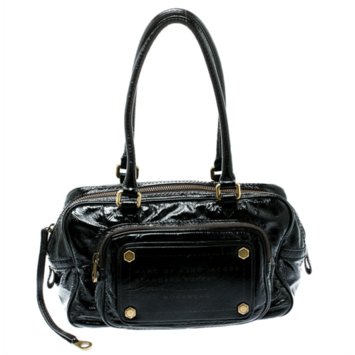 Marc by Marc Jacobs laminated leather zip pockets satchel