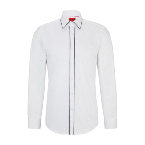 HUGO slim-fit shirt in stretch-cotton satin with piping