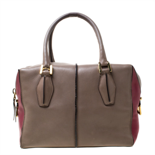 Tod taupe/burgundy leather d-styling medium tote