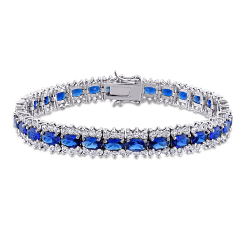 Mimi & Max 28 1/2ct tgw created blue and white sapphire tennis bracelet in sterling silver