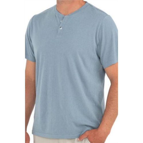 FREE FLY mens short sleeve bamboo heritage henley in blue steel