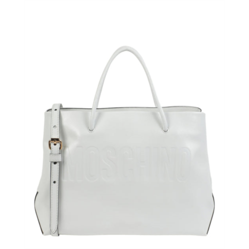 Moschino logo embossed coated leather tote bag