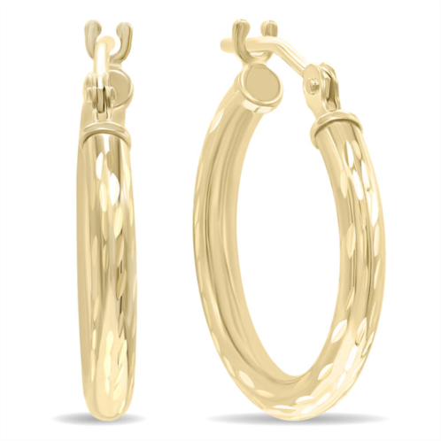 SSELECTS 10k yellow gold shiny diamond cut engraved hoop earrings 16mm
