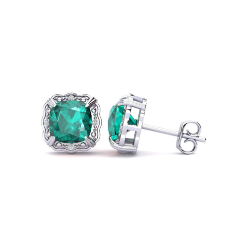 SSELECTS 2 carat cushion cut emerald and diamond earrings in sterling silver