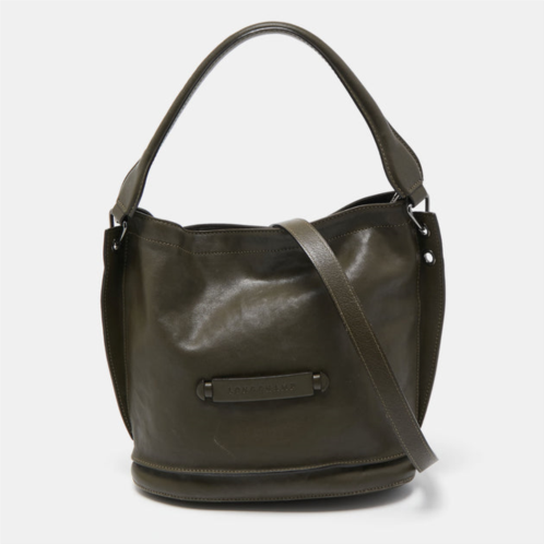 Longchamp olive leather 3d bucket bag