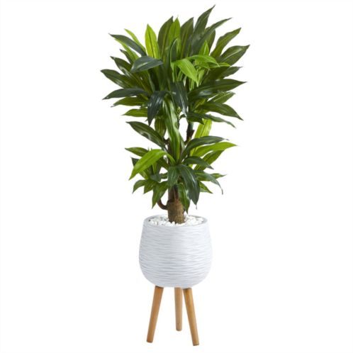 HomPlanti corn stalk dracaena artificial plant in white planter with stand (real touch) 46