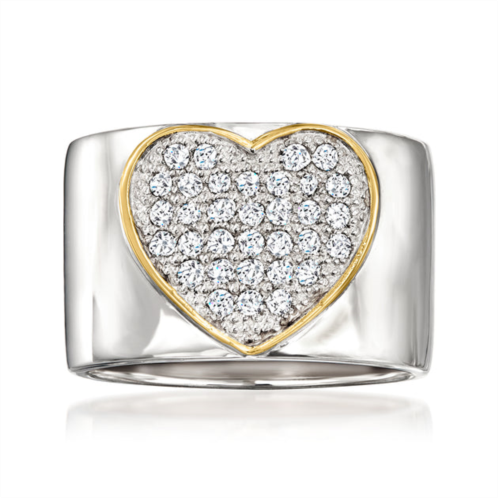 Ross-Simons pave diamond heart ring in sterling silver with 14kt yellow gold
