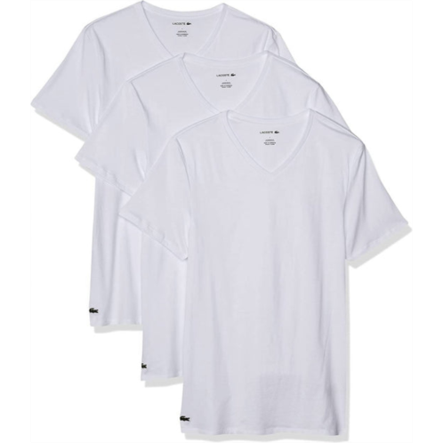 LACOSTE mens slim fit v-neck t-shirts - 3 pack in white