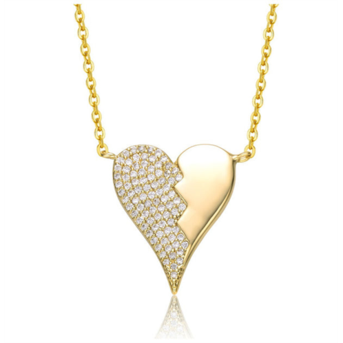 Rachel Glauber 14k yellow gold plated with cubic zirconia broken cracked zig-zag half & half stolen heart pendant necklace