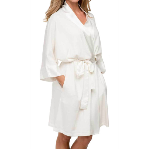 PJ Harlow shala knit robe with pockets and satin trim in pearl