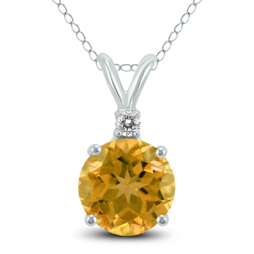 SSELECTS 14k 7mm round citrine and diamond pendant