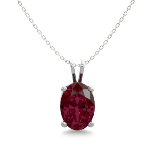 SSELECTS 1 carat oval shape garnet necklace in sterling silver, 18 inches