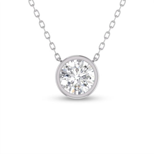 SSELECTS lab grown 1 carat round bezel set diamond solitaire pendant in 14k white gold