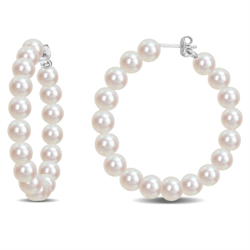 Mimi & Max 6-6.5mm cultured freshwater pearl hoop earrings in sterling silver