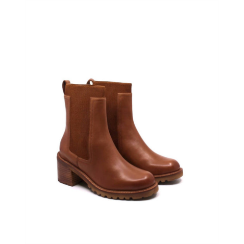 Seychelles womens far fetched knit leather booties in cognac