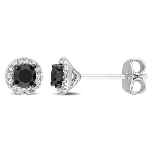 Mimi & Max 1/2ct tw black and white halo diamond stud earrings in sterling silver