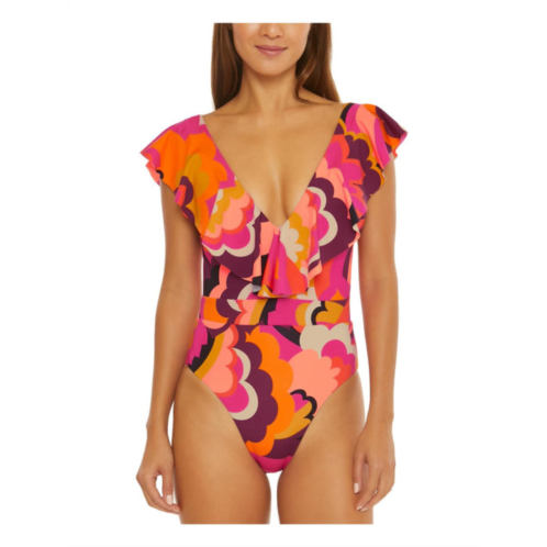 Trina Turk fan faire ruffle womens ruffled nylon one-piece swimsuit