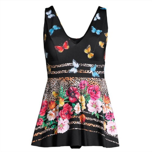 Johnny Was womens mari skirted one piece butterfly floral swimsuit